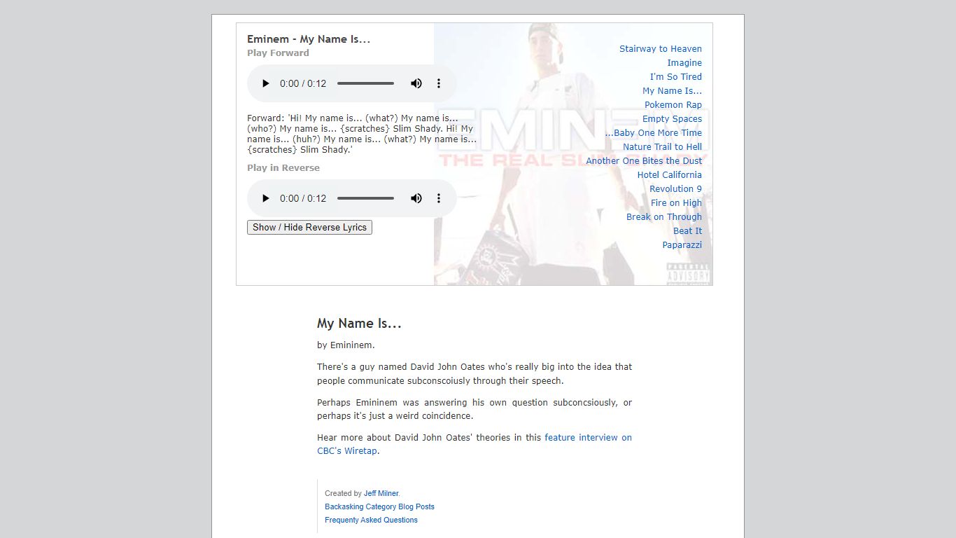 My Name Is - Backwards - jeffmilner.com